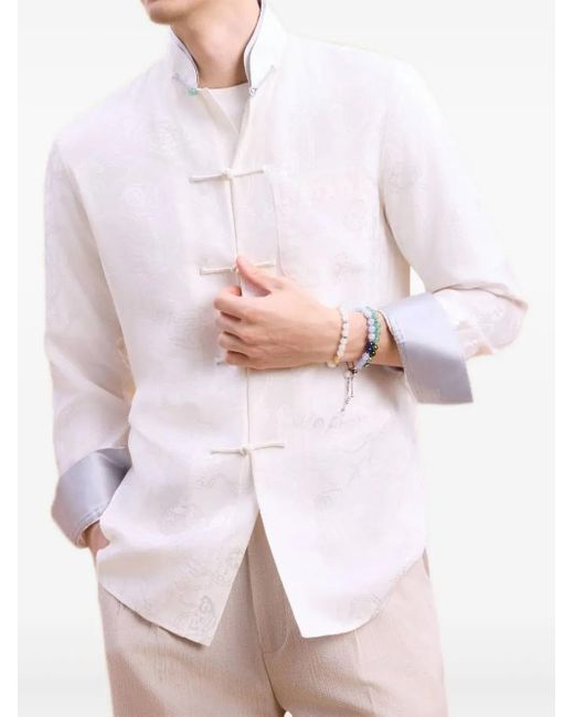 Shanghai Tang White Jacquard Mandarin-Collar Shirt for men