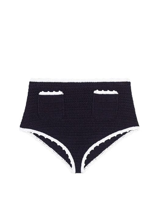 Maje Blue Warp Knit Briefs With Crochet