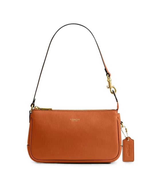 COACH Brown Logo-Print Leather Shoulder Bag