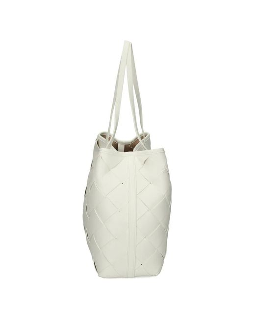 Just Cavalli White Woven Emblem Tote Bag