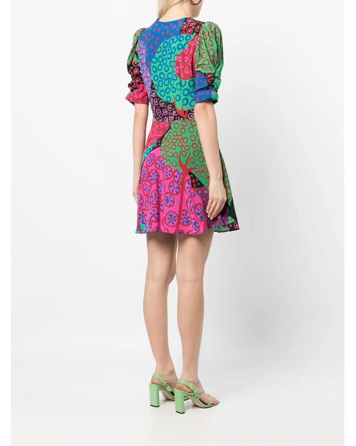 RHODE Blue Graphic-Print Short-Sleeve Mini Dress