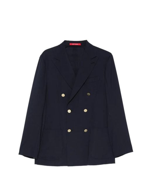 Bagnoli Sartoria Napoli Blue Double-Breasted Blazer for men