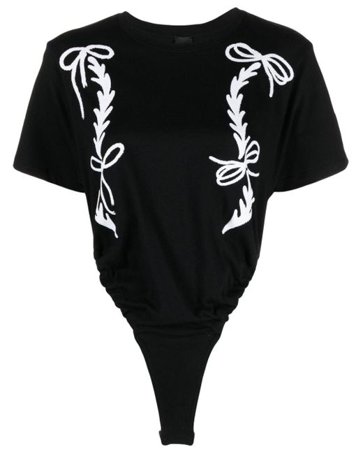 Pinko Black Flocked-print Jersey Bodysuit