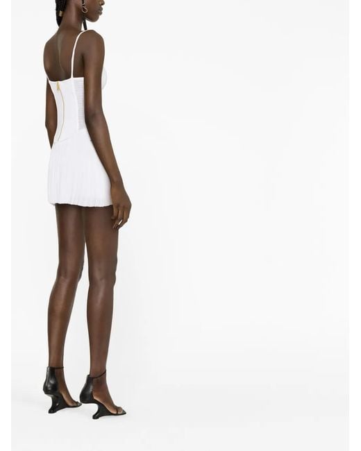Balmain White Pleated-Skirt Strappy Minidress