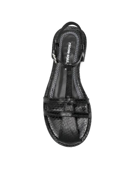 Nicole Saldanã Black Crocodile-Embossed Sandals