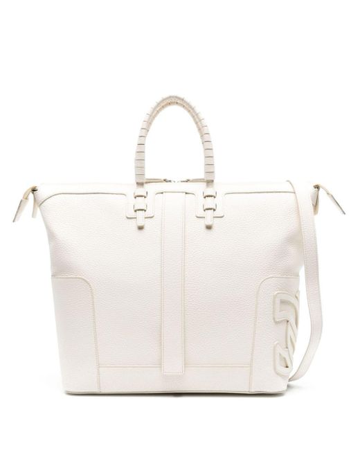 Casadei White C-style Leather Tote Bag