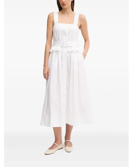 Pedro Del Hierro Madrid White Belted-Waist Square-Neck Midi Dress