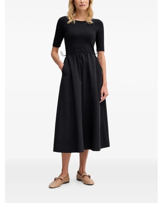 DKNY Black Drawstring Panelled Midi Dress