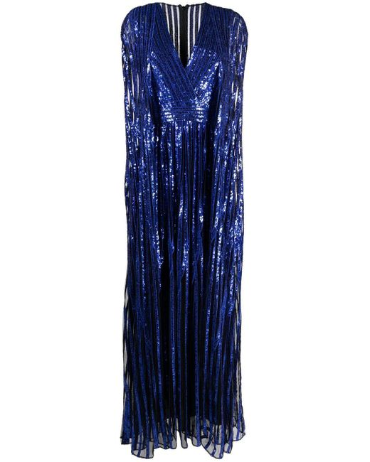 Elie Saab Blue Sequin-embellished Cape Dress