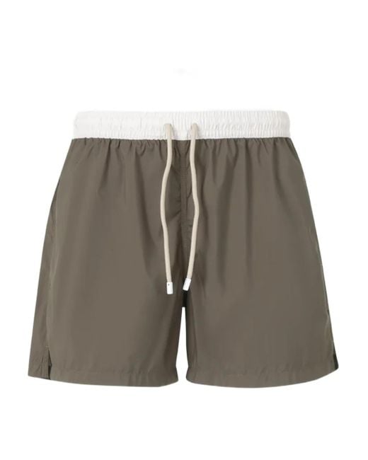 Fedeli Gray Contrast-Trim Swim Shorts for men