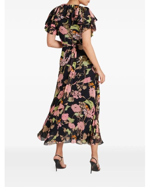 Temperley London Black Maisie Sequin-Embellished Floral-Print Dress