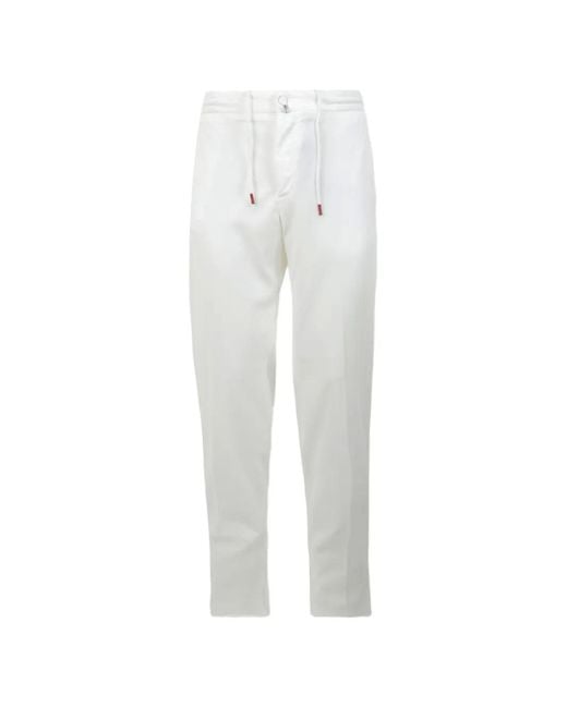 Kiton White Drawstring Elasticated-Waistband Trousers for men