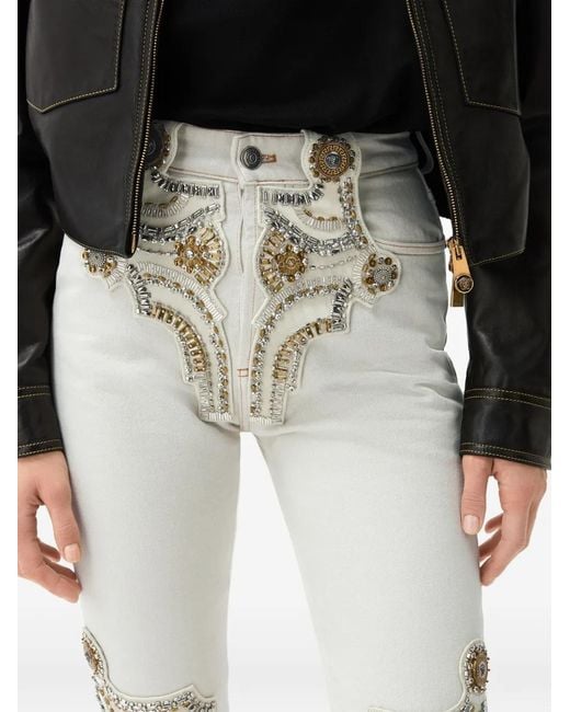 Versace White Embroidered Straight Jeans
