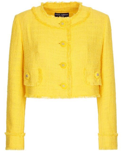 Dolce & Gabbana Raschel Cropped Tweed Jack in het Yellow