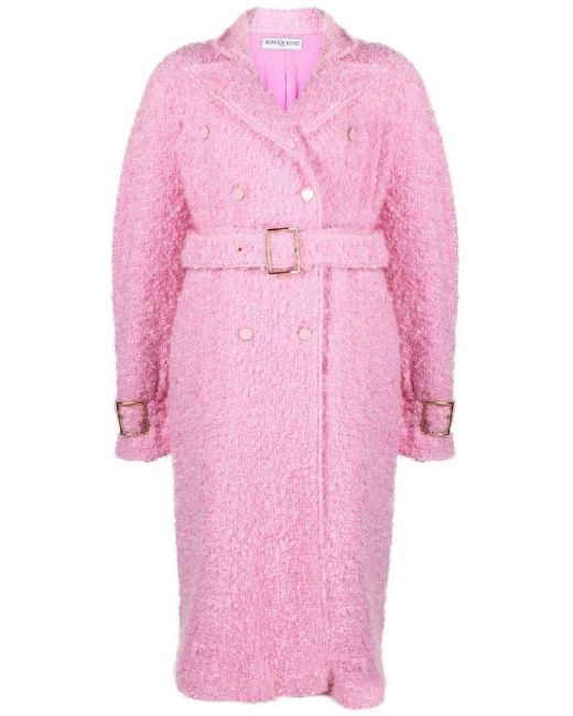 ROWEN ROSE Bouclé Wrapped Coat in Pink | Lyst