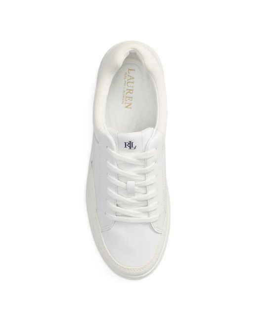 Ralph Lauren White Round-Toe Lace-Up Sneakers
