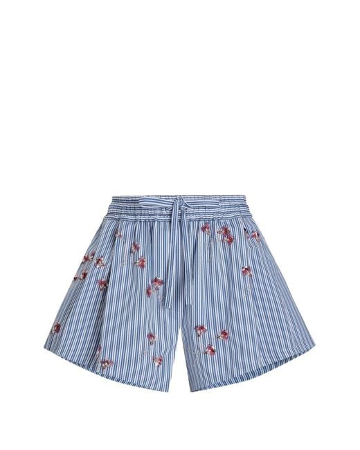 Dolce & Gabbana Blue Short En Coton À Fleurs Et Cristaux