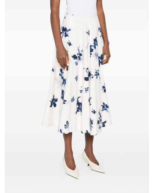 Altuzarra White Floral-Print Midi Skirt