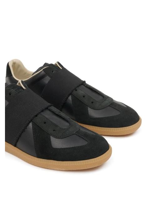 Maison Margiela ブラックレザー Maison Margiela Black Coated Leather Replica Sneakers Maison