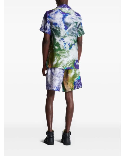 Camisa con estampado Earth Balmain de hombre de color Blue