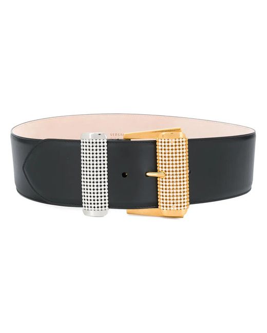 Versace Black Crystal-Embellished Buckle Belt