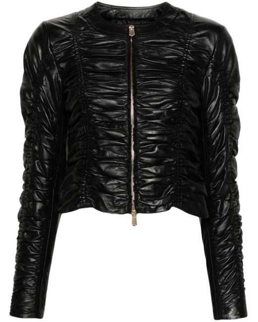 Pinko Black Ruched Leather Jacket