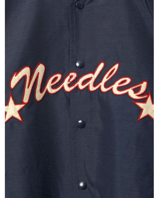 Needles Blue Logo-Embroidered Contrast-Sleeve Bomber Jacket for men