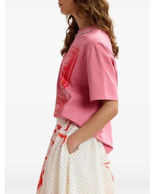 Essentiel Antwerp Pink Numeric-Print T-Shirt