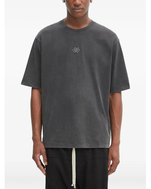 Filling Pieces Gray Logo-Patch Cotton T-Shirt for men