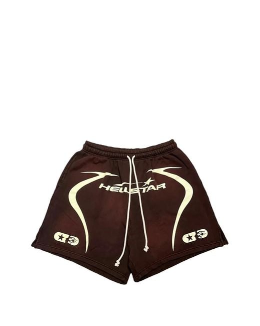 HELLSTAR Brown Drawstring Graphic Track Shorts for men