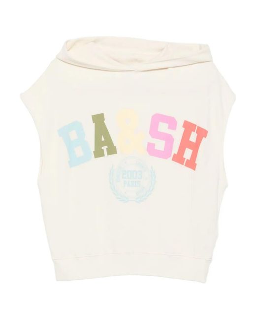 Ba&sh White Logo-Print Sleeveless Hoodie