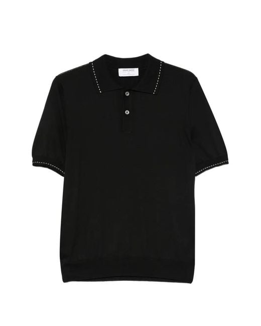 Gran Sasso Black Contrast-Stitch Short-Sleeve Polo Shirt for men