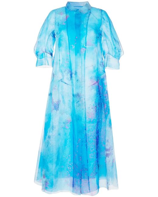 Shiatzy Chen Blue Printed Silk Dress