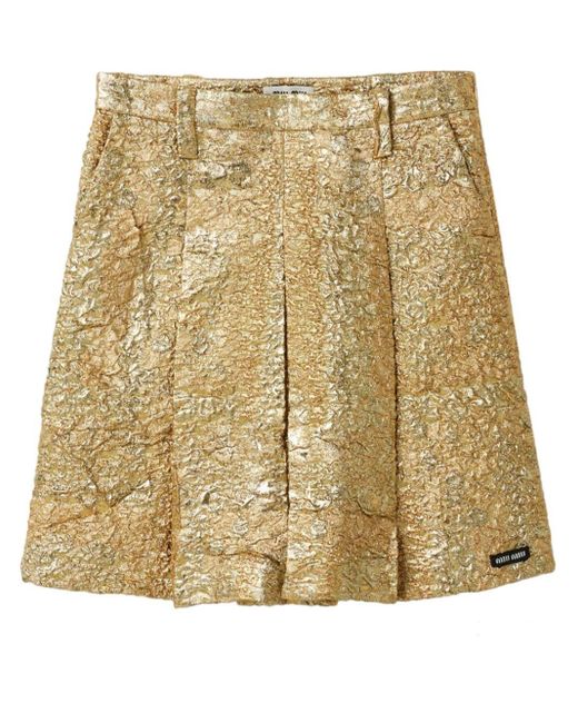 Miu Miu Natural Lamé Pleated Mini Skirt