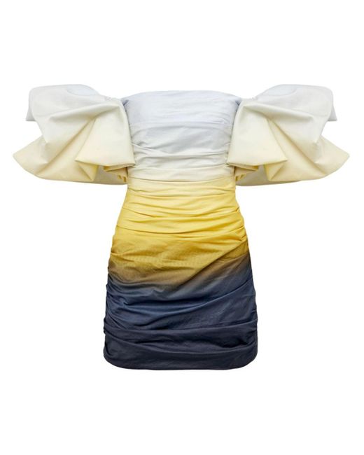 LEO LIN Off-shoulder Mini-jurk Met Ombré-effect in het White