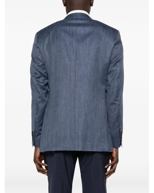 Canali Blue Patterned Notched Lapel Jacket for men