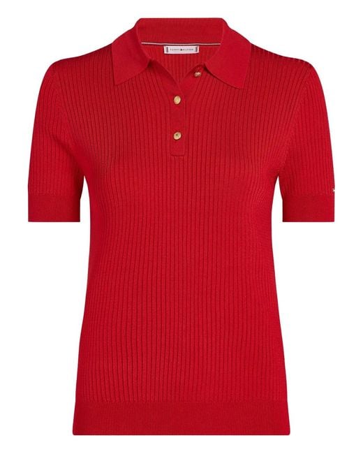 Tommy Hilfiger Red Ribbed Polo Shirt