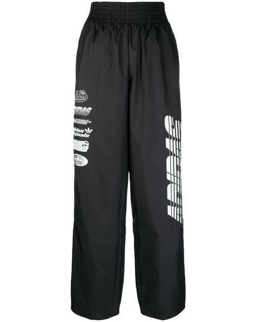 Adidas Black Logo-Print Elastic-Waist Track Pants