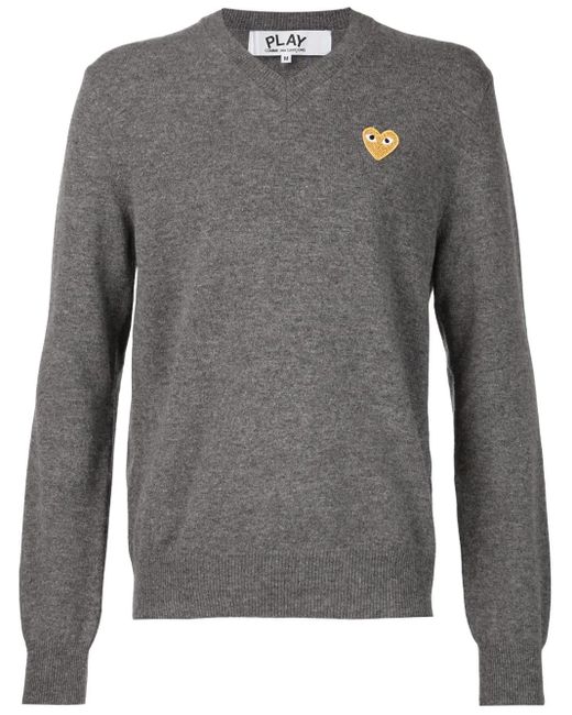 COMME DES GARÇONS PLAY Gray Embroidered Heart Jumper for men
