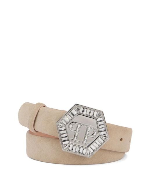 Philipp Plein White Hexagon Leather Belt
