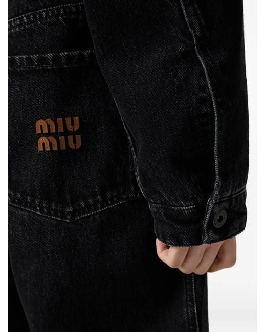 Miu Miu Denim Jack Met Logopatch in het Black