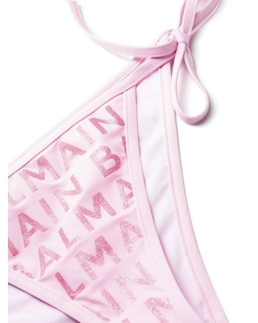 Balmain Pink Glittered Triangle Bikini Set
