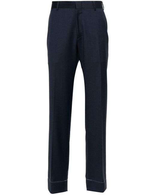 Brioni Blue Pressed-crease Concealed-fastening Tailored Trousers for men