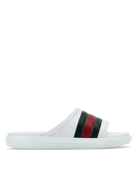 Gucci White Web-Stripe Slides for men