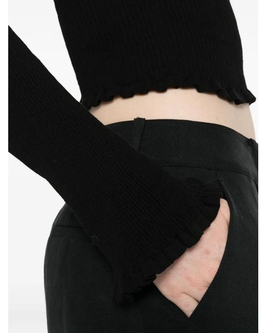 Erika Cavallini Semi Couture Black Ribbed-Knit Lettuce-Hem Sweater
