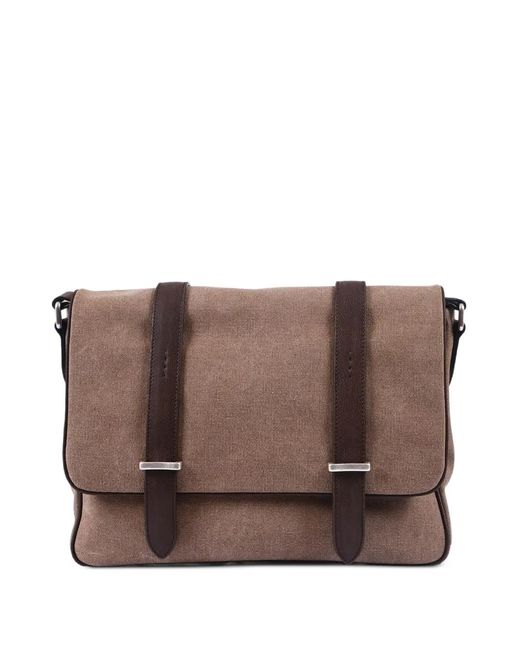 Orciani Brown Buckle-Fastening Leather Shoulder Bag for men
