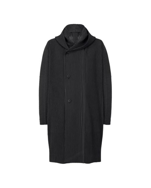 Issey Miyake Black Pleated Button Coat for men