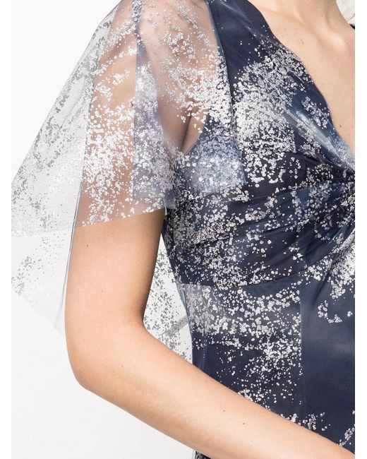 Marchesa Blue Glitter Detail Floor-Length Dress