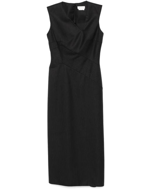 McQueen Black Pinstriped Midi Dress