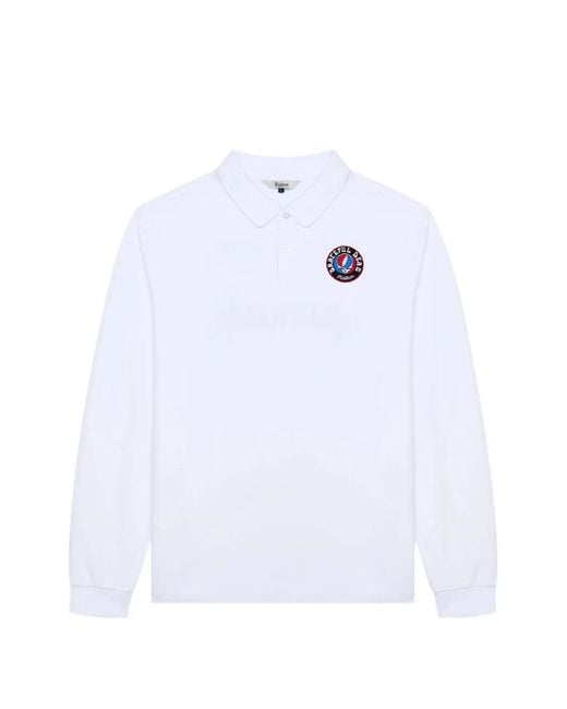 Malbon Golf White X Grateful Dead Stealie Long-Sleeve Polo for men